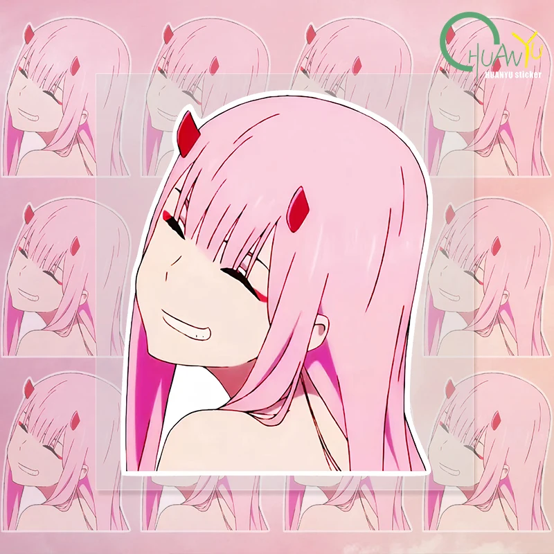 for Zero Two Car Stickers Waterproof Anime Girl Decals Creative JDM Accessoires Windshield Funny Decor