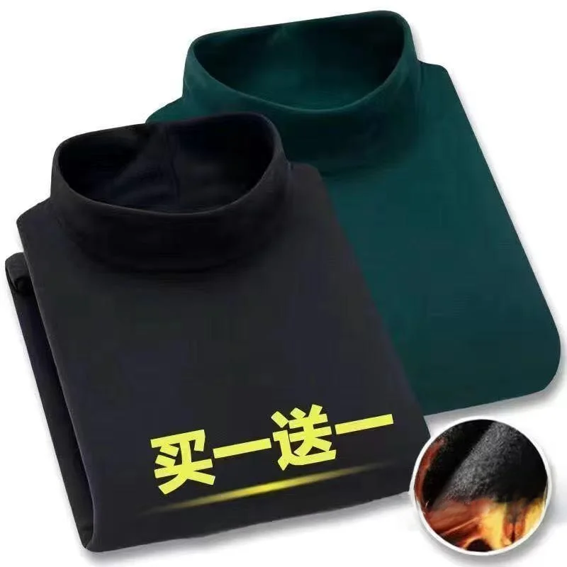 Herren Winter Fce Lined f High Collar Long Sve T-Shirt Mid Ne Base Irt Doppelseitiger deutscher Samt Selbsterwärmende Un...