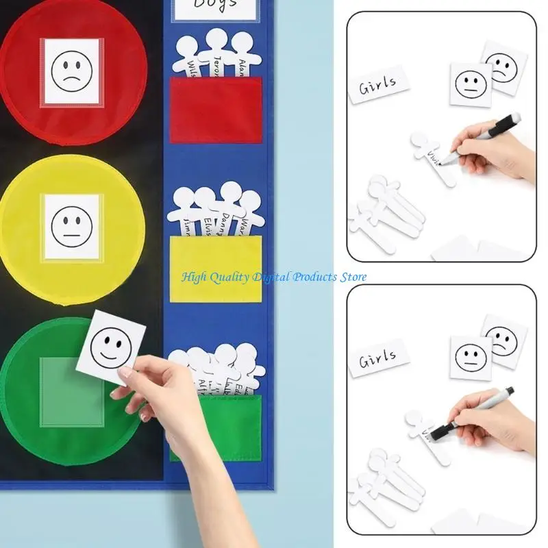 Gráfico comportamento infantil U2JE Gráfico bolso para gerenciamento sala aula, com 5 cartões branco e palitos