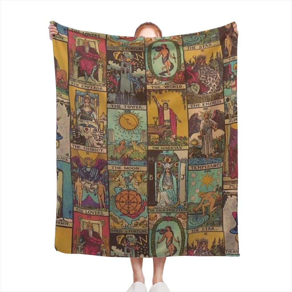 

The Major Arcana of Tarot Vintage Patchwork Medium Blanket Fluffy Soft Bedroom Decor Sofa Blankets Comforter Home and Decoration
