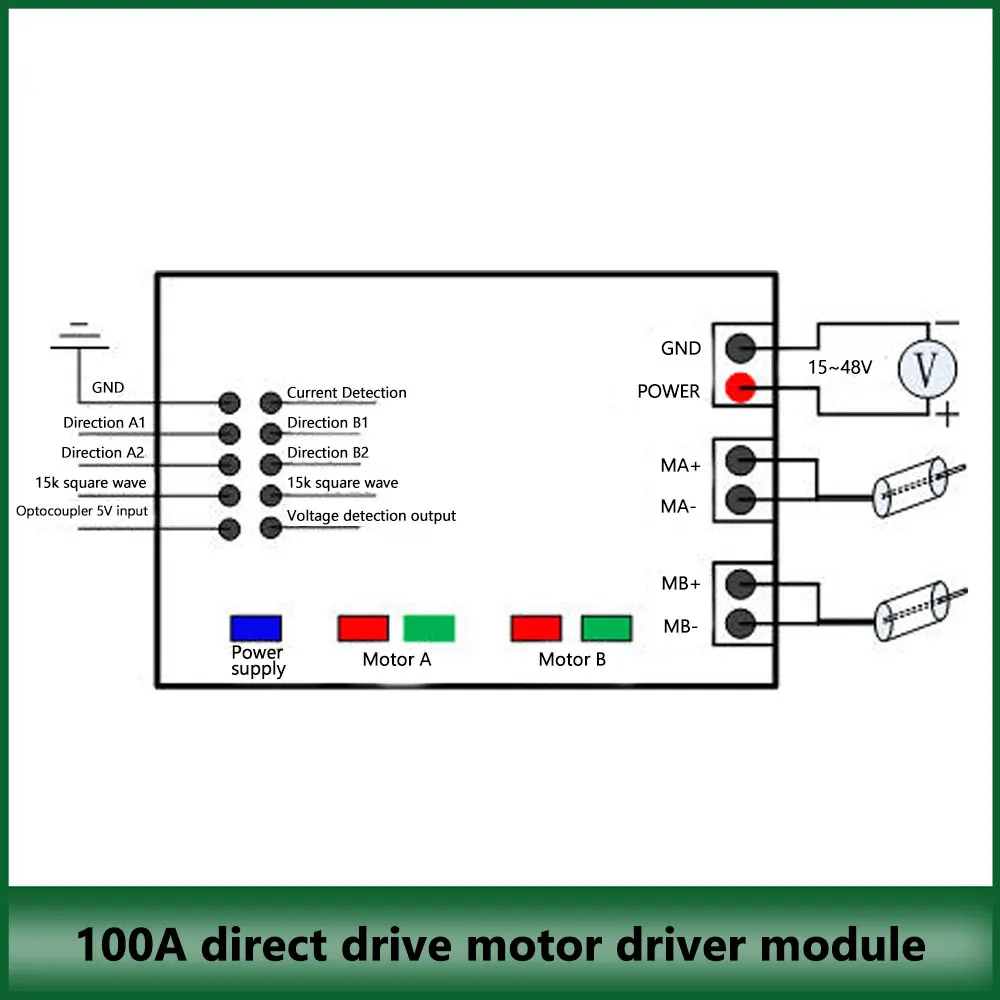 DC 12V~48V 100A High Power H-bridge DC Motor Controller Drive Module High Frequency H-bridge Dual Channel Motor Module Driver