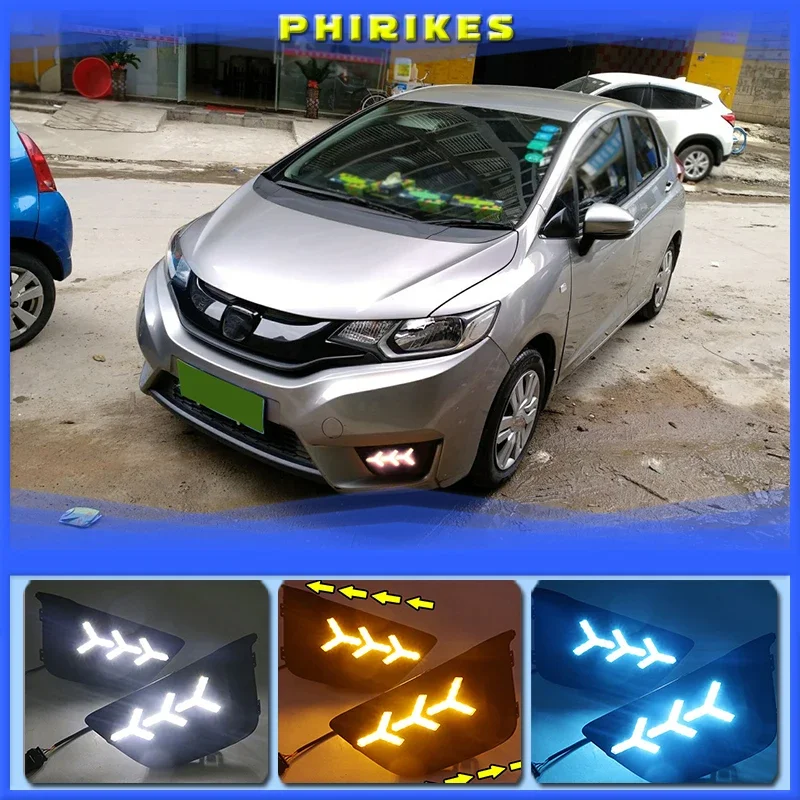 

Светодиодные дневные ходовые огни DRL для Honda Jazz Fit 2014 2015 2016 12 В, водонепроницаемые противотуманные фары с желтым сигналом поворота