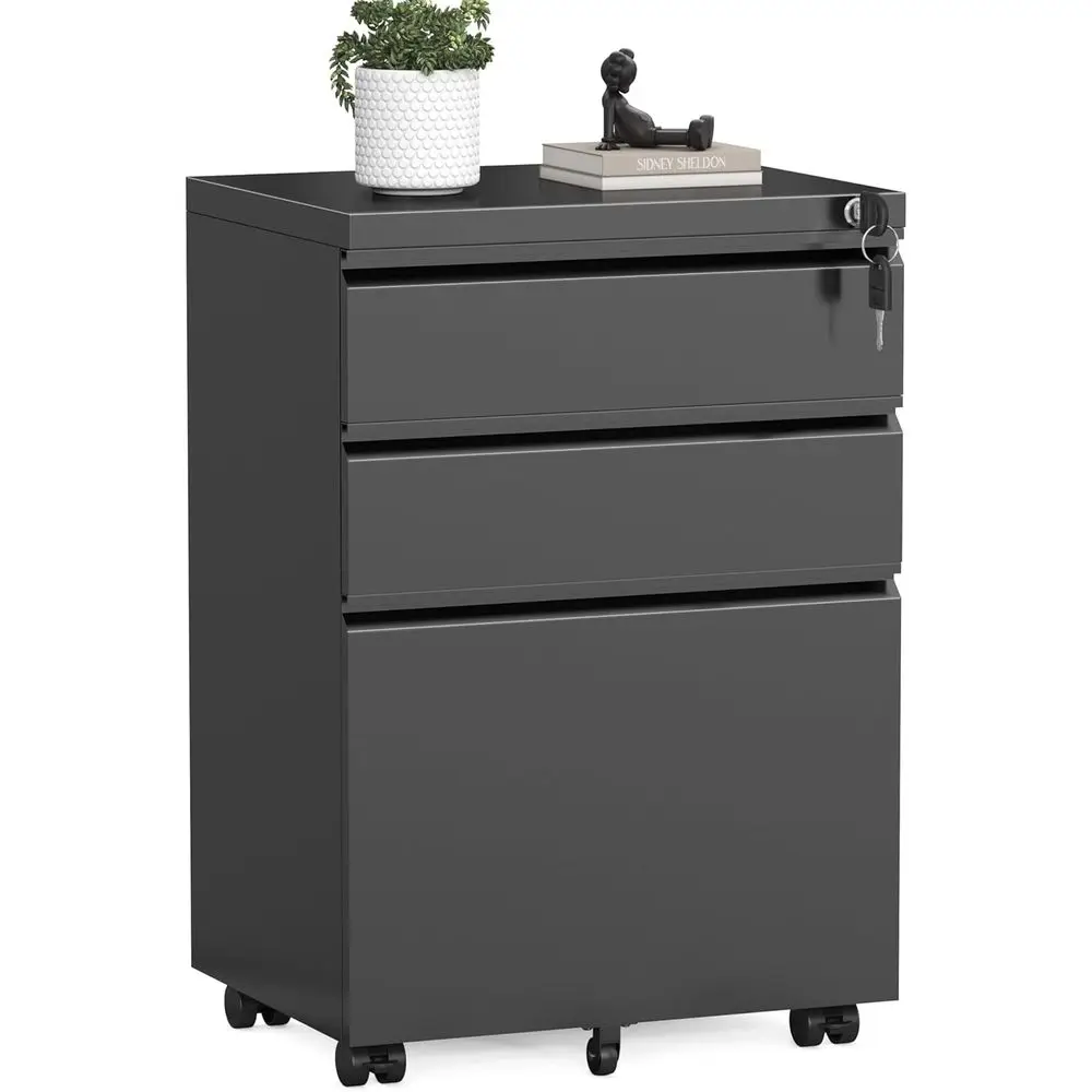 

Metal Filing Cabinet with Lock, Rolling Under Desk Organizer for Letters/Legal/A4 Files, Fully Assembled, Black