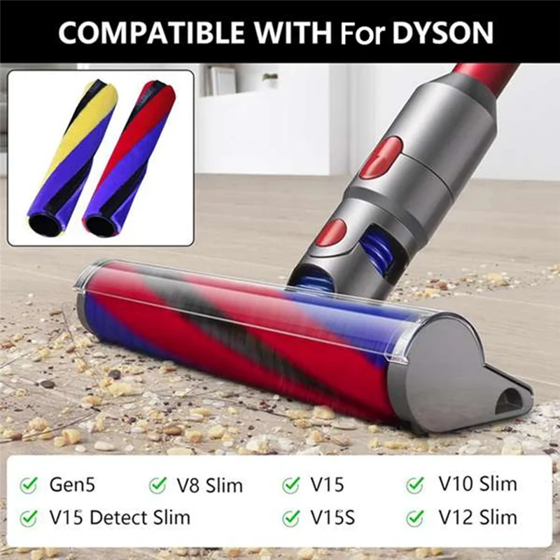 Soft Brush Roller For Dyson V8 Slim/Vl0 Slim/V12 Detect Slim/V15 Detec Slim Vacuum Attachment