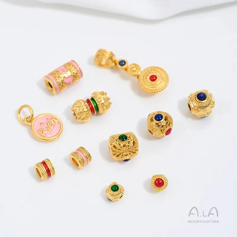 Vietnamese Sand Gold Pink Oil Drip Bucket Beads, Dragonfly Beads, Butterfly Gourd Flower-shaped Bead String Accessories