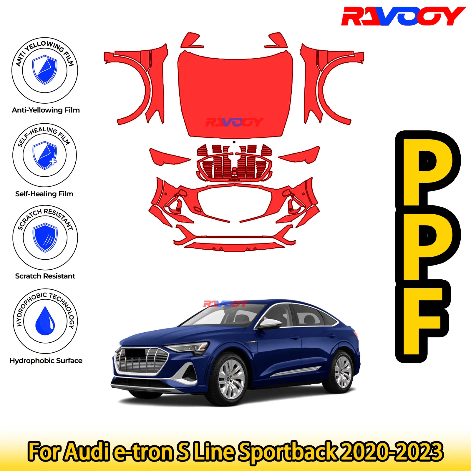 

For Audi e-tron S Line Sportback 2020-2023 Glossy Matte Black Precut front PPF Kit Paint Protection Film