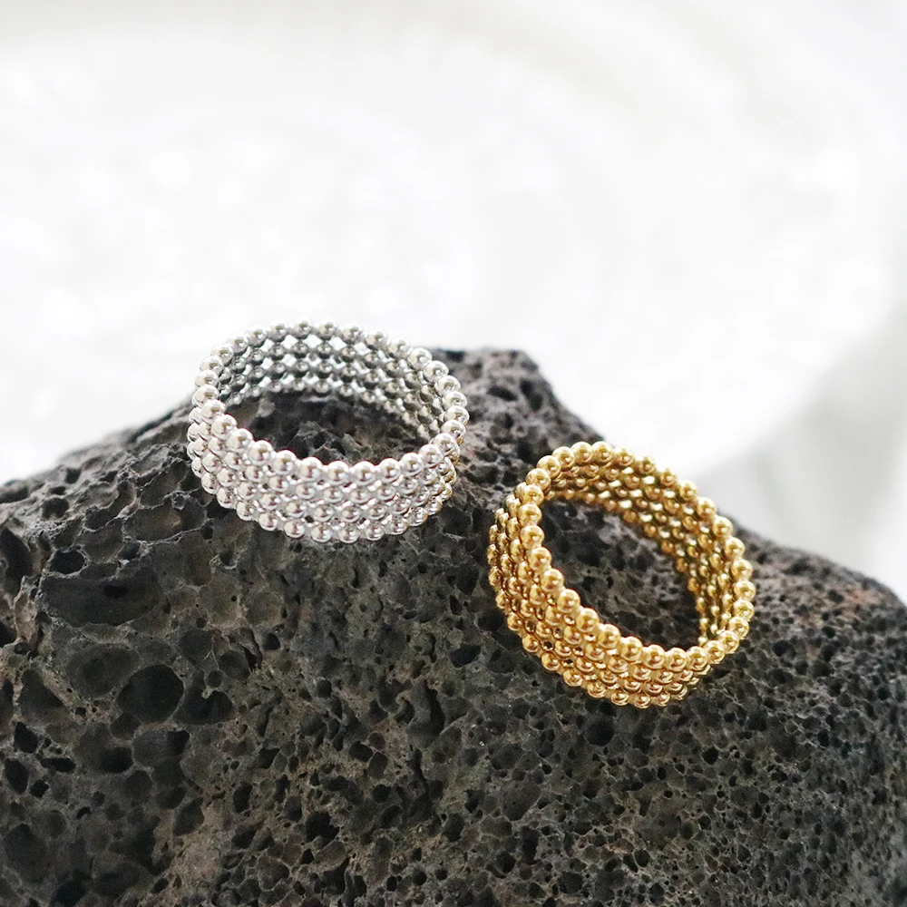 JINHUI Stainless Steel Round Beads Ring for Women Waterproof Metal Statement Daily Fashion Trendy Jewelry