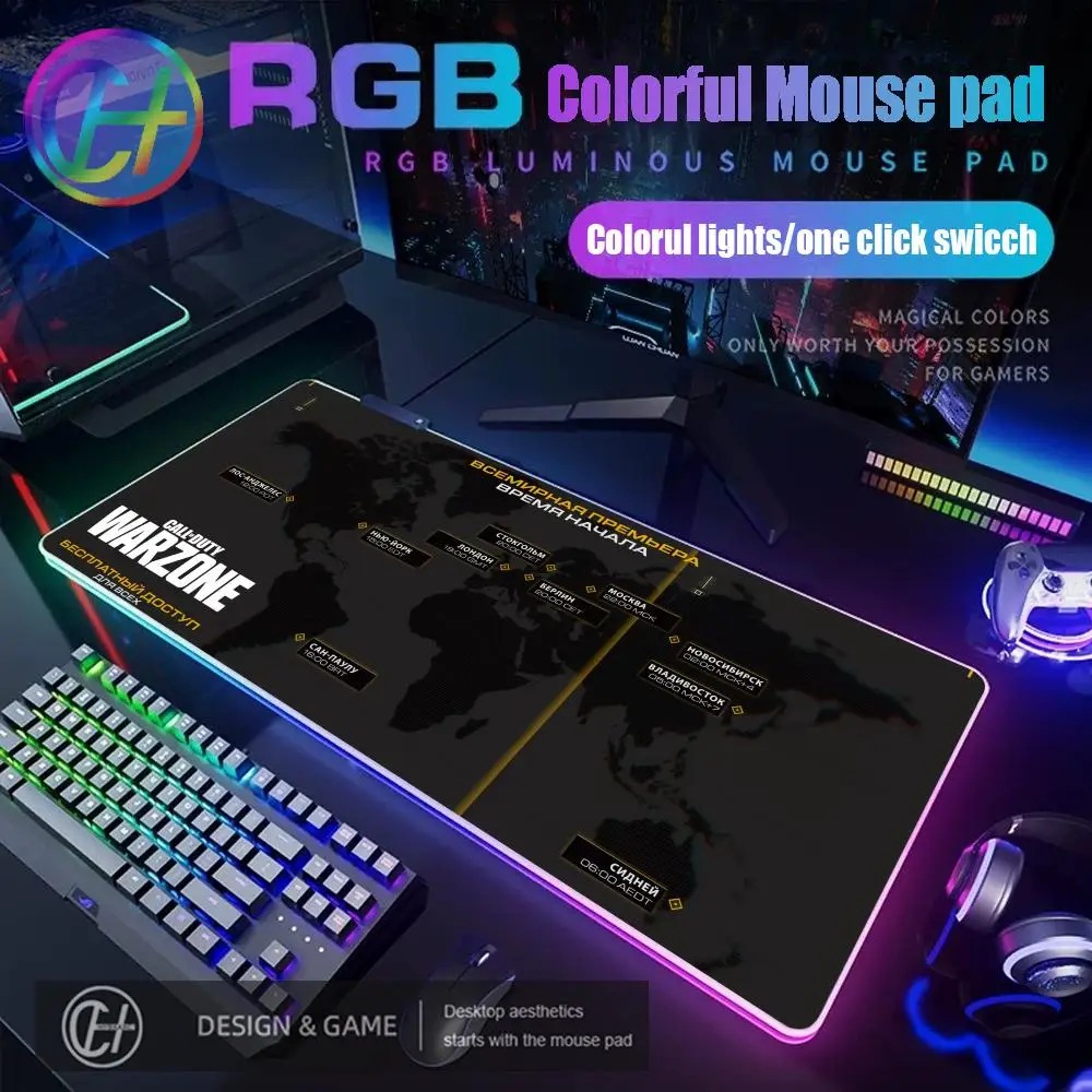 Warzone Mouse Pad RGB Gaming Mouse Pad Desk Mat HD Gamer Large LED Light XXL MousePads PC Computer Carpet