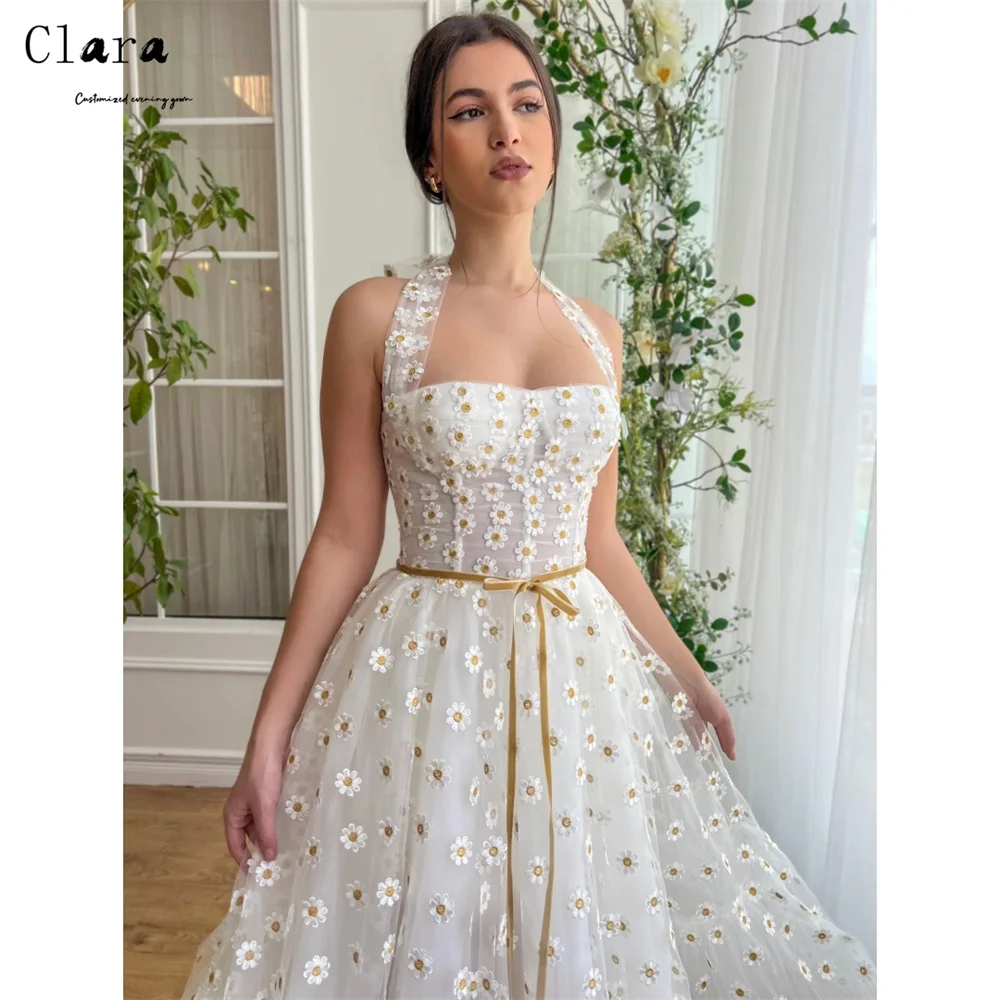 Clara Aangepaste witte bloem off-shoulder A-lijn galajurken Luxe 2025, avondjurken Bruiloft luxe feestjurk Elegant