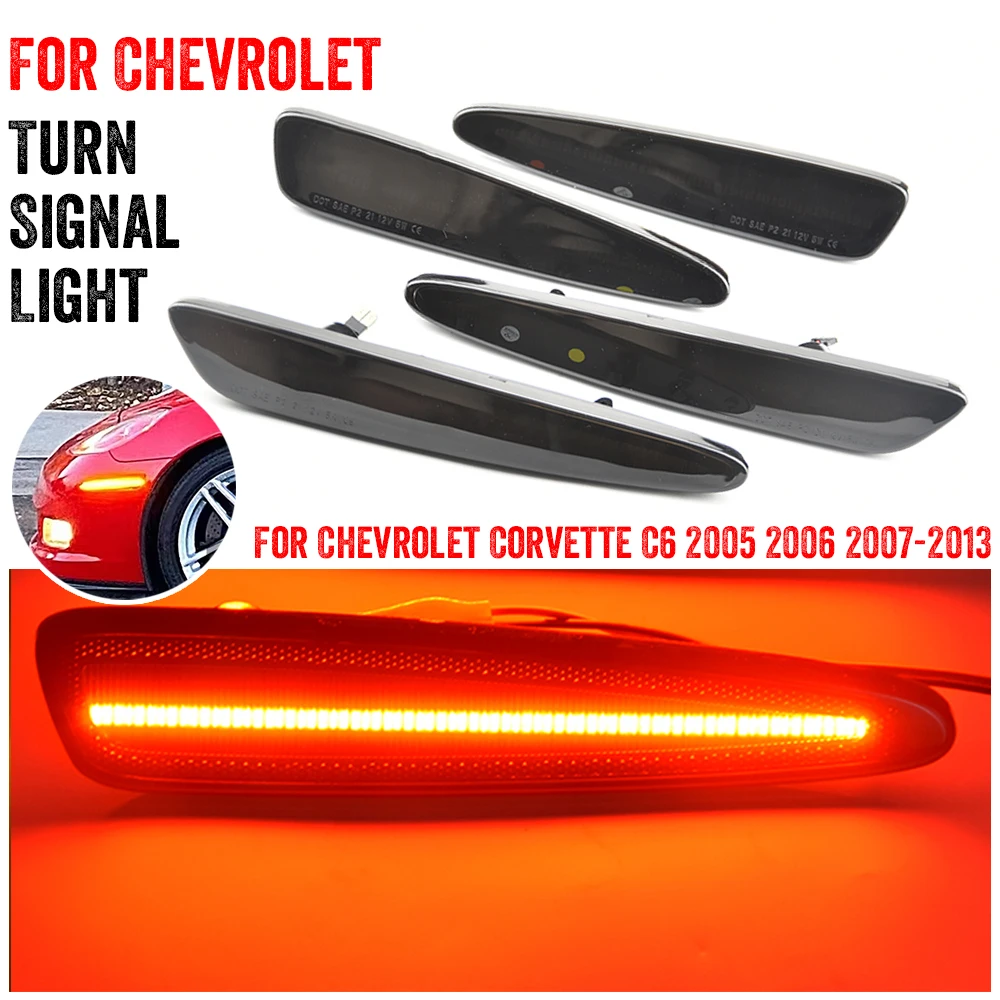 

4pcs For Chevrolet Chevy Corvette C6 2005-2013 Full LED Side Marker Light Front Rear Amber Red Auto Turn Signal Lamp 12V