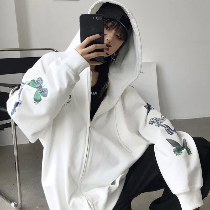 Women Clothing 2023 Spring and Autumn New Fashion White Butterfly Cardigan Coat Hoodie Korean Style Loose Long Sleeved Clothes