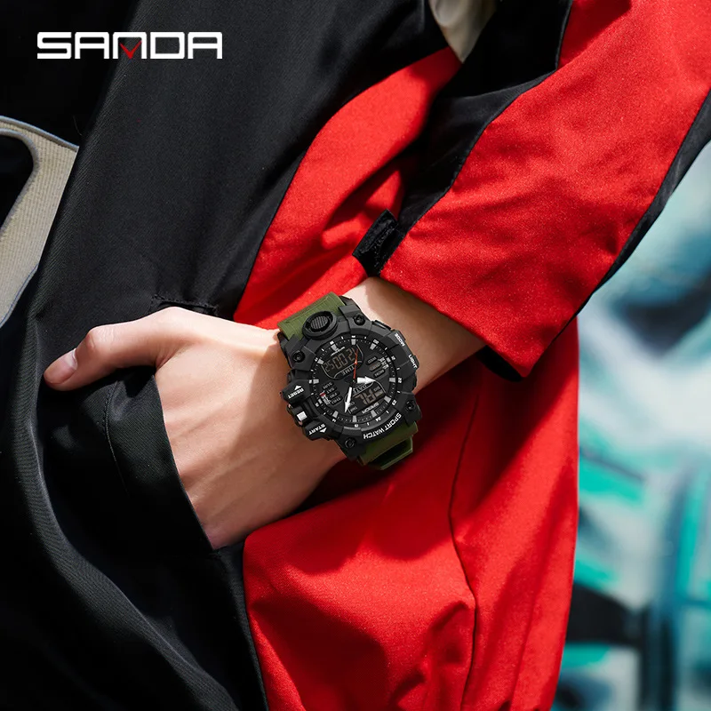 SANDA electronic men's watch countdown alarm clock multi-function Korean version waterproof and transparent personalized watch