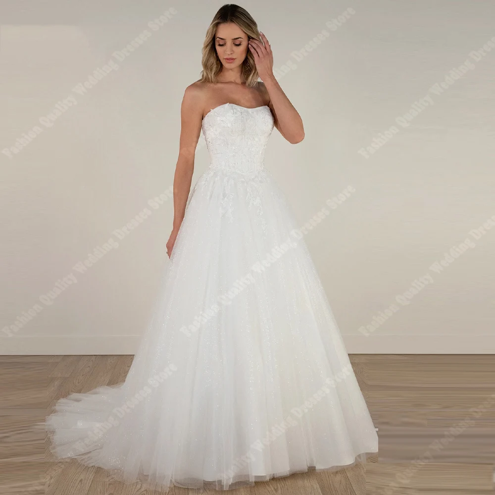

Sweetheart Collar Tulle Women Wedding Dresses Sexy Sleeveless A-Line Bridal Gowns Princess Party Vestidos De Novias Customized