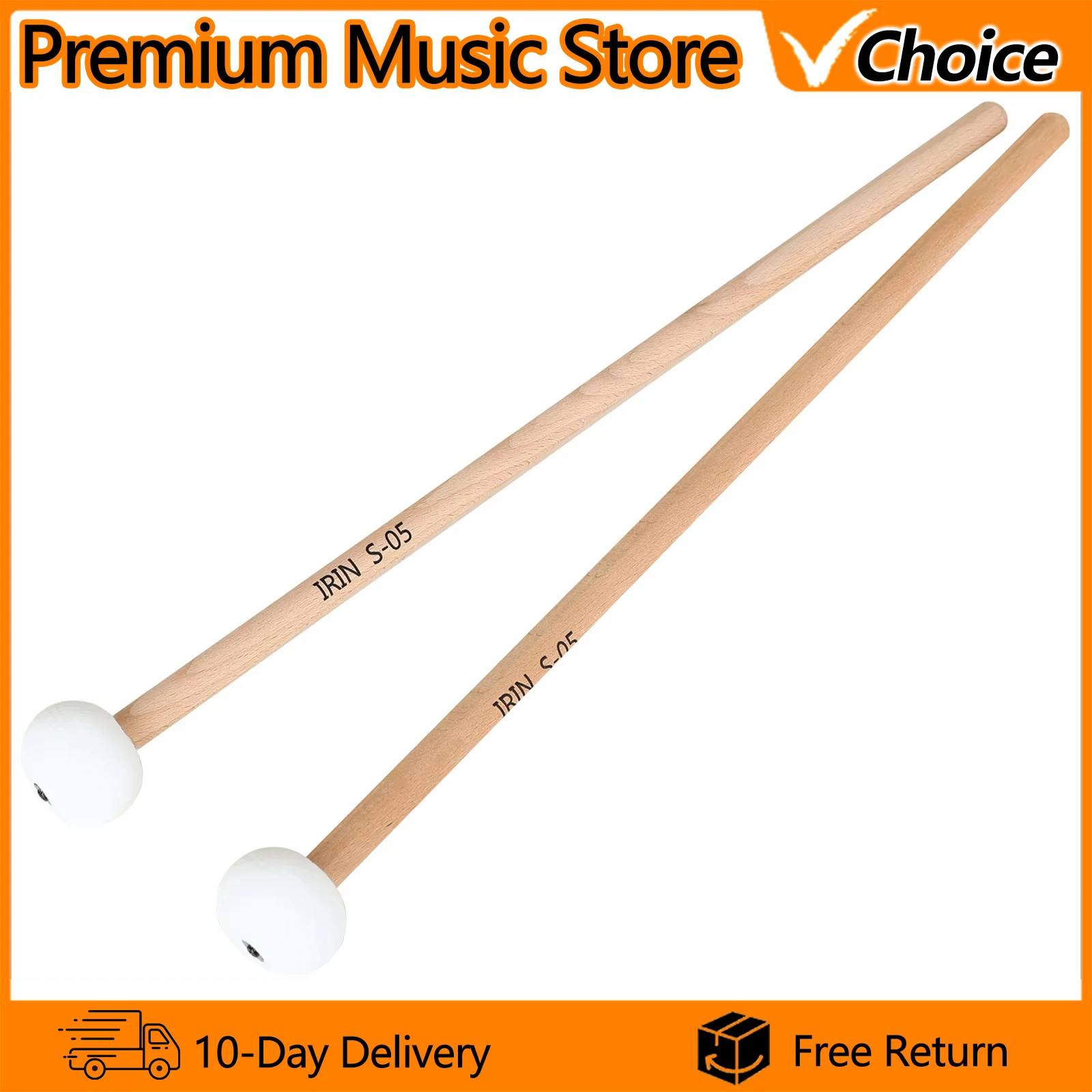 IRIN S-05 Filz-Trommelstöcke, Drumsticks, Timing-Mallet mit Massivholzgriff, Trommelstöcke für Pauken, Percussion-Instrumentenzubehör