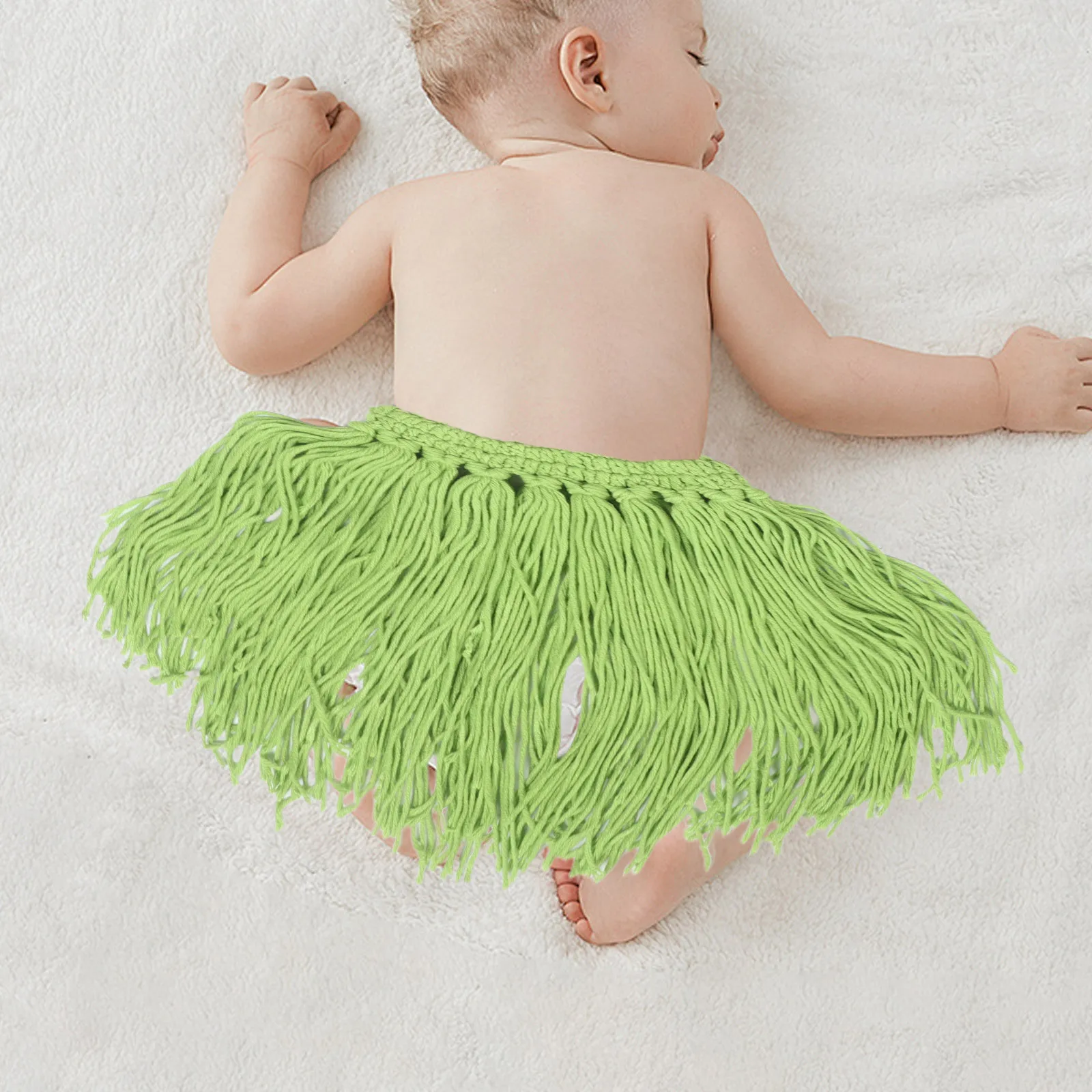 

1 Set Baby Photoshoot Outfit: Hawaiian Luau Costume For Newborn With Straw Skirt Knit Details Soft Acrylon Festival Wear Newborn