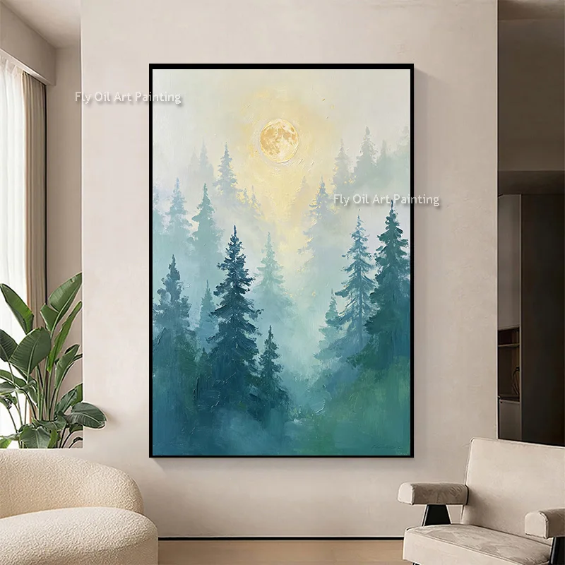 Handmade Milky Way Desert Oil Painting, Golden Sand Dunes Purple Starry Night Scenery Canvas Wall Art Decor Items As Gifts