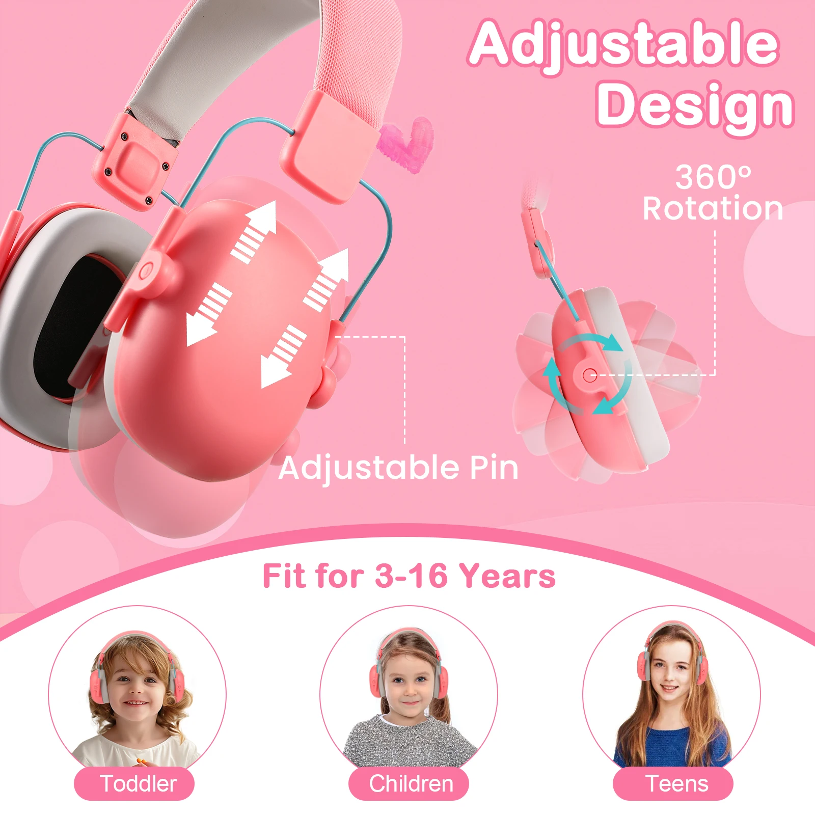 YHKEMA Ear Kids Cuffie antirumore con cancellazione del rumore, Cuffie antirumore NRR 27dB per autismo, bambini, bambini piccoli