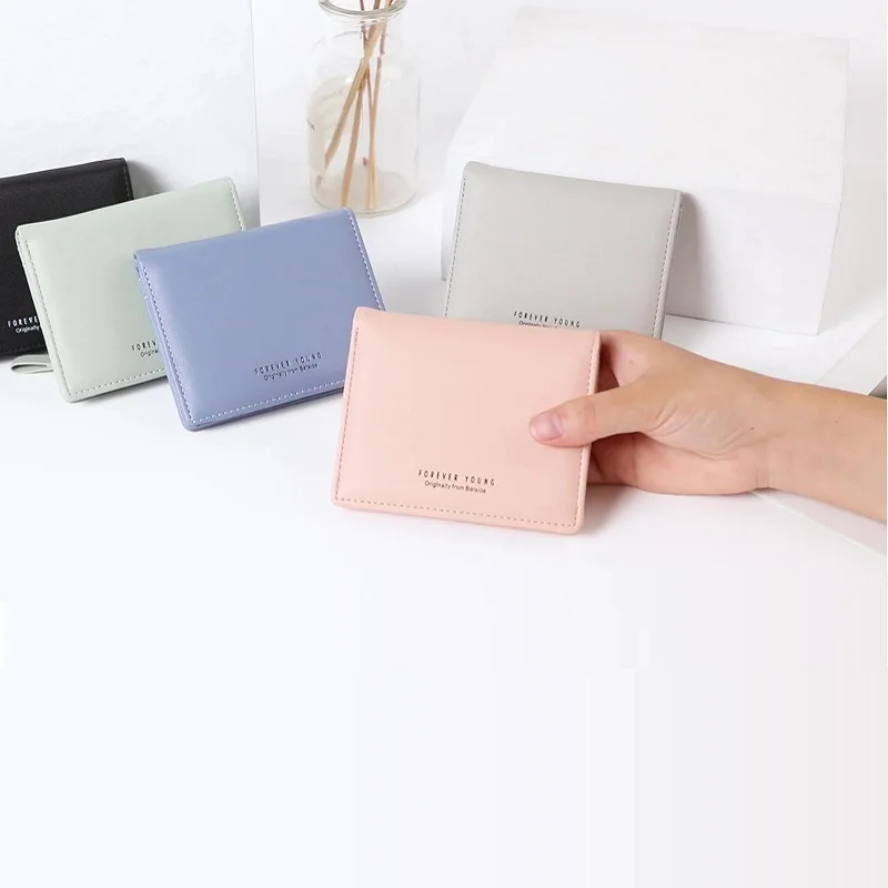 

MOONBIFFY Women Short Slim Wallets Zipper Solid Color Coin Purse Soft Leather Ladies Photo Card Holder Purse Female Wallet