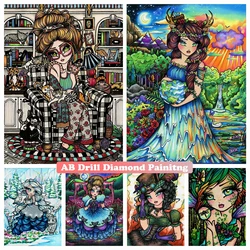 Big Eyes Girl Crazy Cat Lady 5D DIY AB Diamond Painting Mosaic Art Full Square Round Drill Cross Stitch Rhinestones New Arrivals