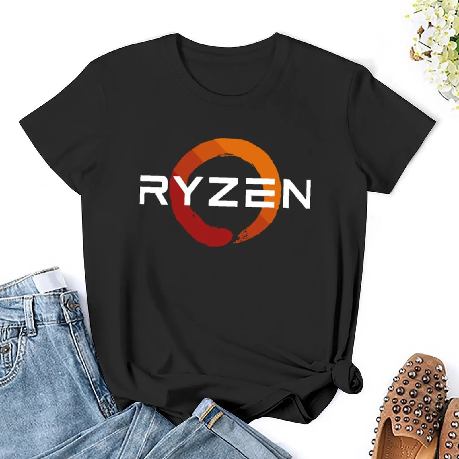 Camiseta Ryzen feminina, tops bonitos, suor, roupas de secagem rápida