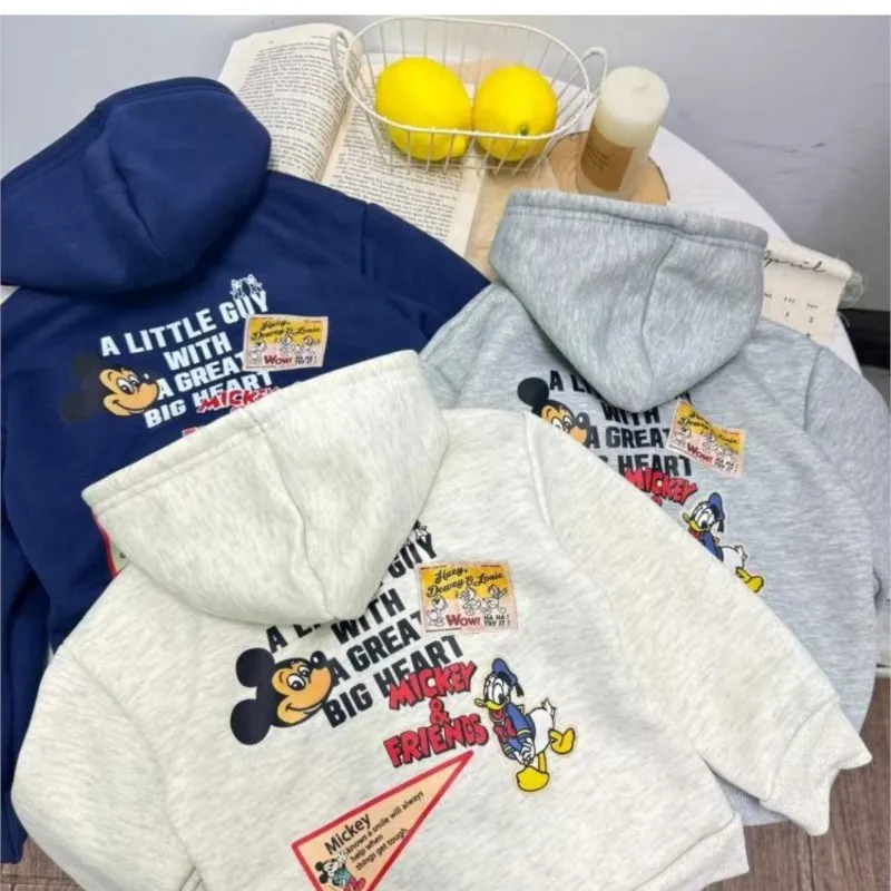 

Children Cartoon Coat Jacket Spring Autumn Kid Boy Girl Mickey print Plush Hoodie Toddler Casual Zipper Letter Outerwears