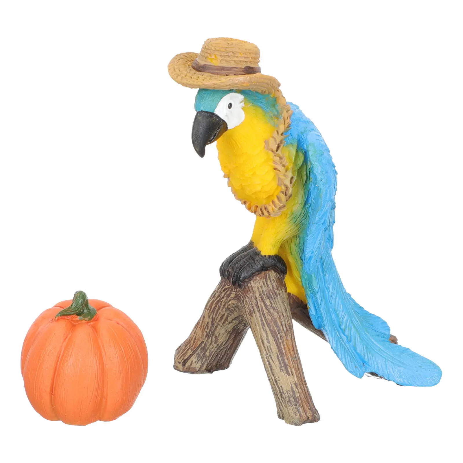 1Set Resin Parrot and Pumpkin Ornament Garden Decor Creative Thanksgiving Day Adornment Compact Size Exquisite Detail Home Yard