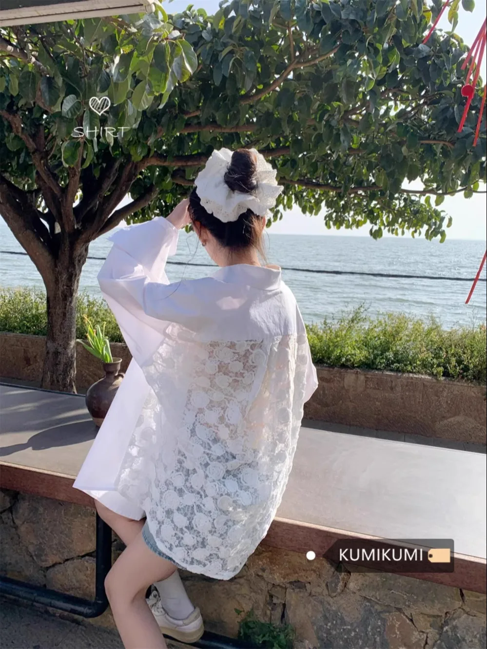 

Women's White Gothic Shirts and Blouses Y2k Vintage Harajuku 2000s Elegant Oversize Polo-Neck Long Sleeve Shirts Clothes Summer
