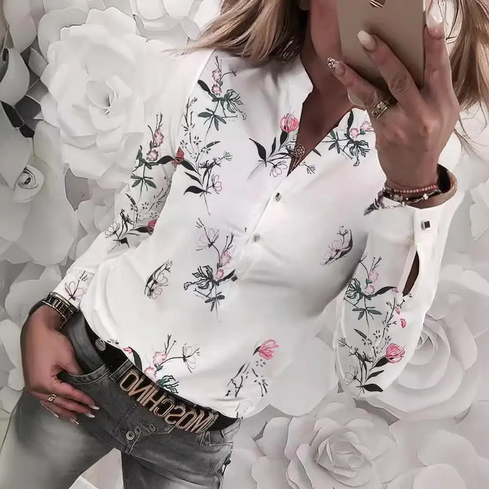 

Stand up Collar Long Sve Printed Women's irt Polyester Fabric Regular Sve Length Spring 2024 Non-deformable