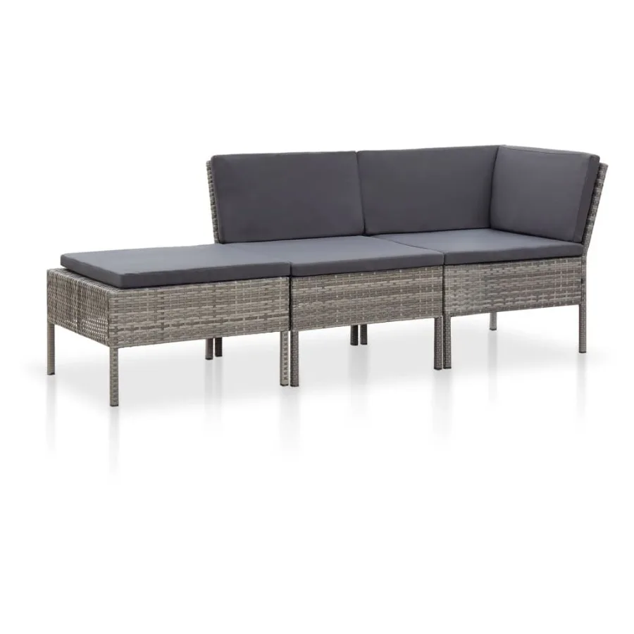 

3 Piece Patio Lounge Set with Cushions Poly Rattan Gray