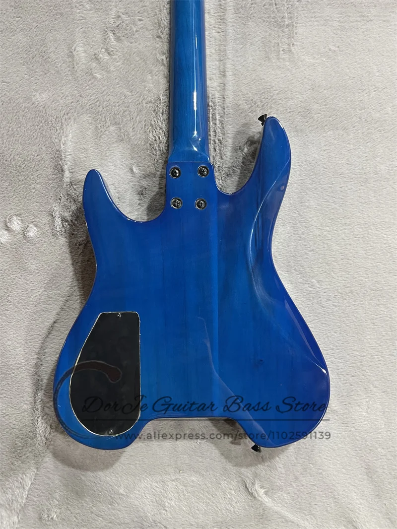 Headless Electric Guitar Blue Body Flamed Maple Top Cream Binding Blue Fingerboard High Quality Bridge