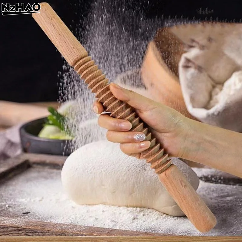 Creative Rolling Pin With Screw Thread Design Wooden Embossing Roller Threaded Decoration Pastry Kitchen Baking Supplies