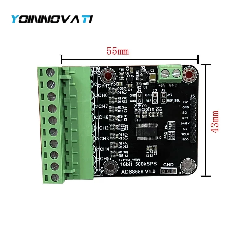 ADS8688 8-Channel 16-Bit ADC Module, 500kSPS Sampling Rate, Unipolar & Bipolar Analog Input DAQ