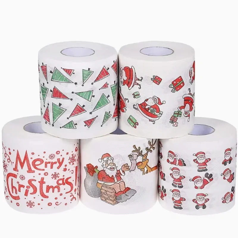 Christmas toilet paper - Santa Claus and festive designs, suitable for Christmas dinner and holiday parties (random patterns)