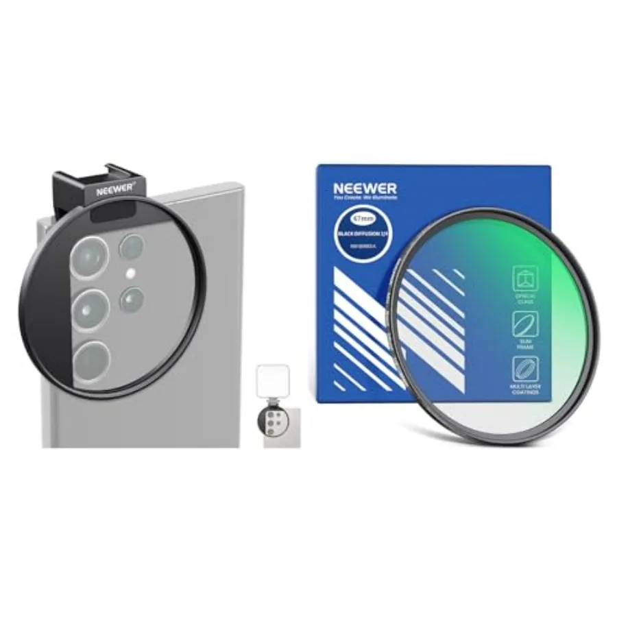 

67mm Phone Filter Mount with Cold Shoe for Smartphone Camera Black Diffusion 1/4 Filter Threaded Lens Clip Compatible with Mobi