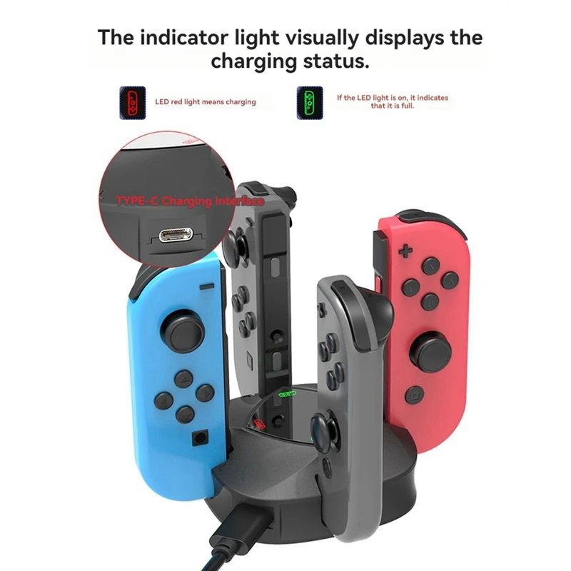 Зарядная док-станция 4 в 1 для переключателя Joycon, зарядное устройство, портативный держатель игрового контроллера, поддержка зарядки 4X Joycon-A23U
