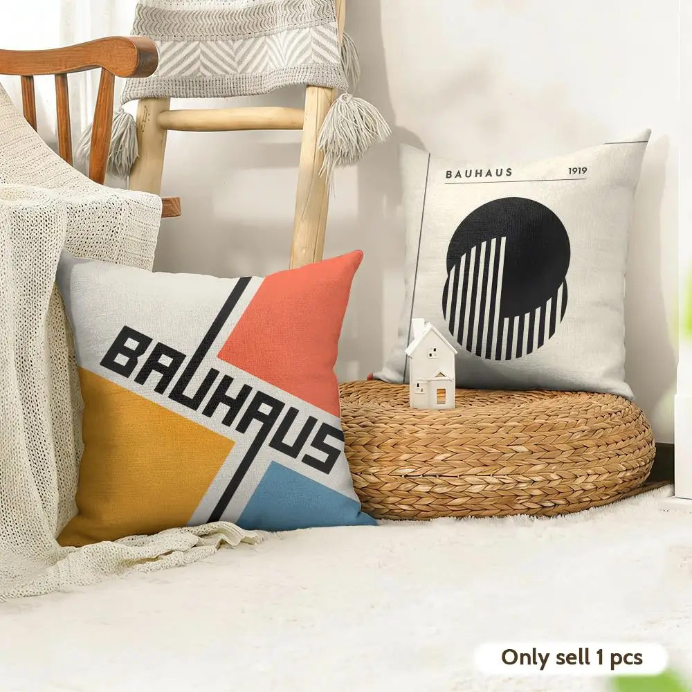 Bauhaus Trendy Lines Cushion Cover Natural Linen Organic Fabric Double-Sided Printing Room Sofa Decor Pillow Case