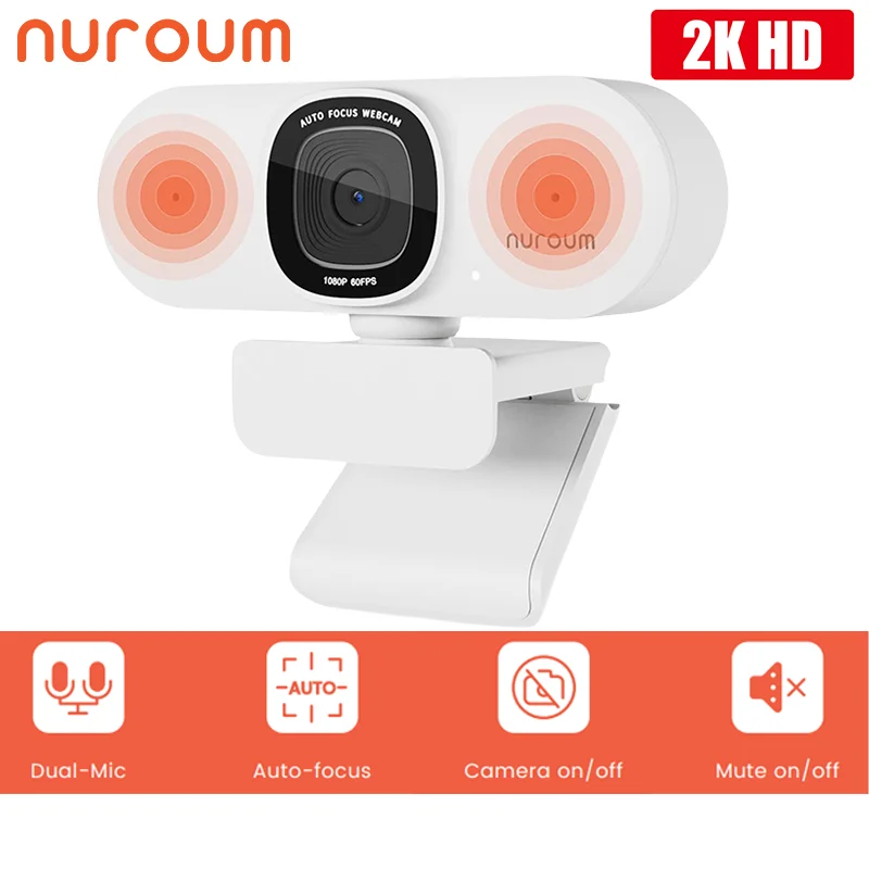 

NUROUM V15-AF 2K Full Hd веб-камера с микрофоном 75 ° широкоугольная видеоконференций для ПК Mac ноутбуков