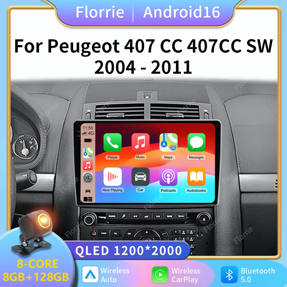 2K 2Din Android 16 Car Multimedia Video Player For Peugeot 407 cc SW 407CC 2004 - 2011 Car Radio Navigation Stereo CarPlay Auto