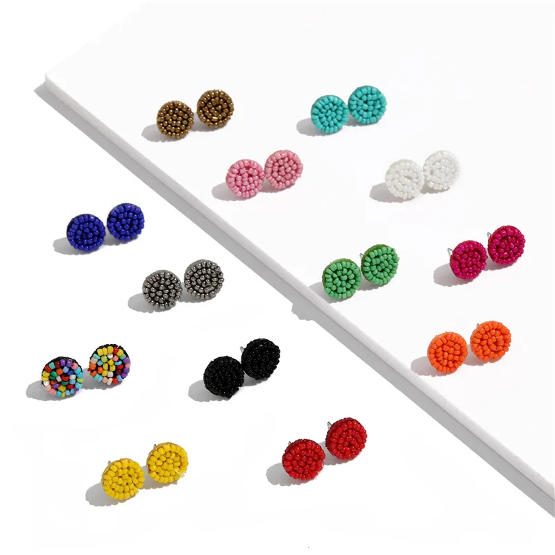 Boho Statement Beaded Stud Earrings for Women Teen Girls Ear Cuff Bohemia Handmade Colorful Seed Mini Beads Cluster