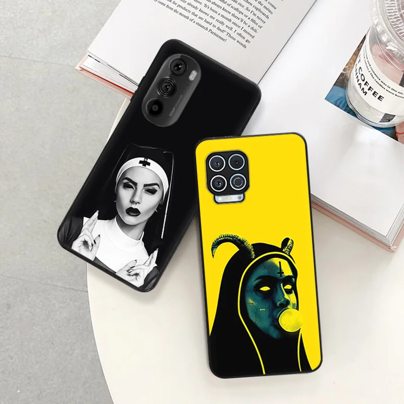 Matte Phone Cases for Motorola Moto G31 G50 G30 G51 G60 G71 G22 G32 G52 G72 G53 G73 G9 Plus Devout Sister Nun Black Soft Cover