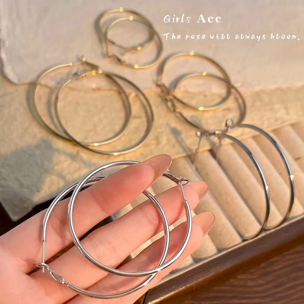 

Classic High Quality Large Plain Smooth Round Hoop Earrings Ins Minimalist Fashion Exaggerated Advanced Sense Ear Drop Jewelry