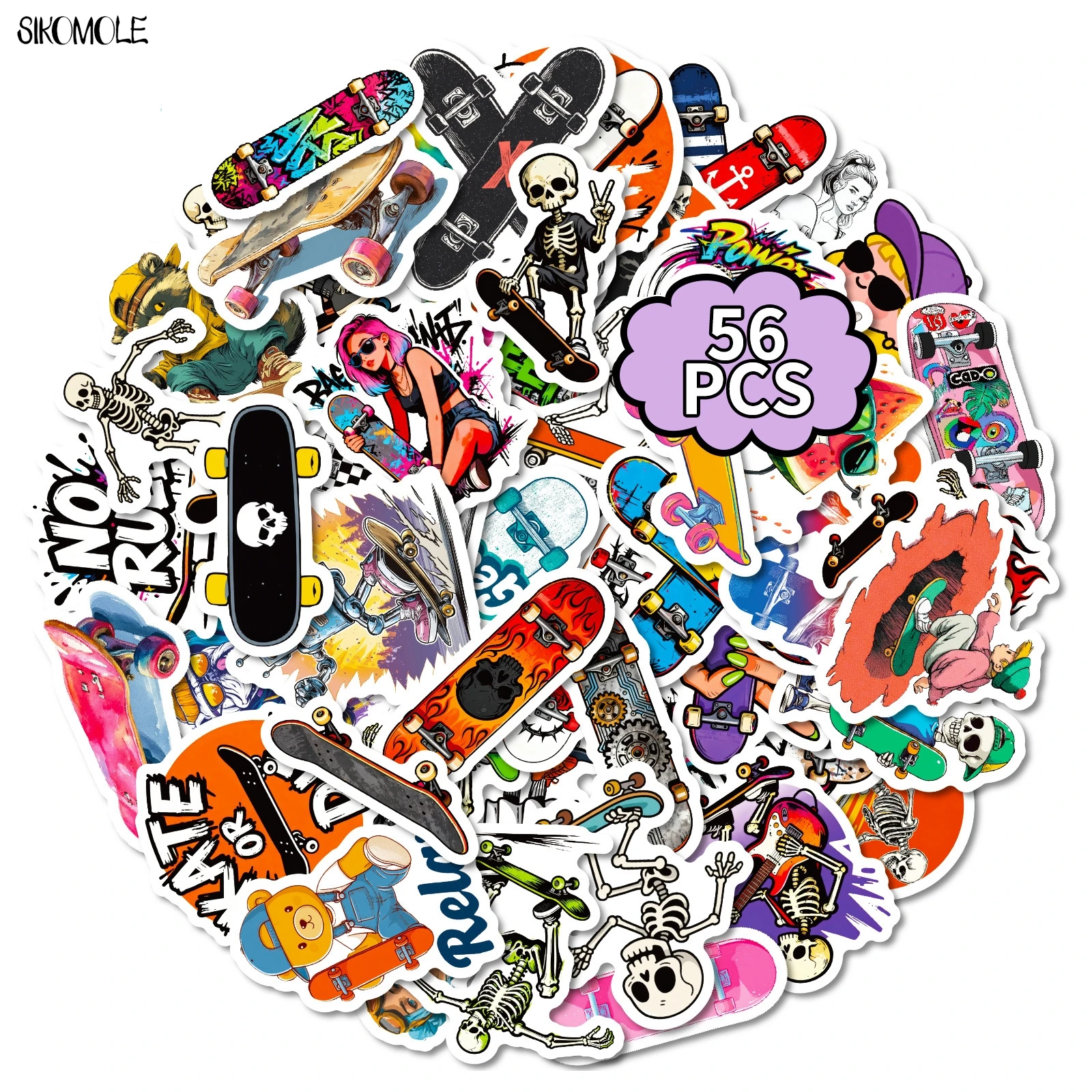 10/30/56PCS Cartoon Street Style Skateboard Culture Creative Skull Stickers DIY Toy Luggage Suitcase Graffiti Sticker Aesthetic