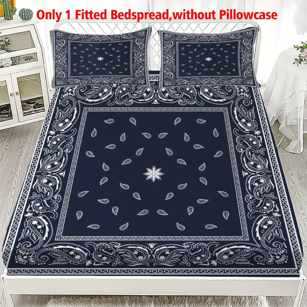 1 pieza Sábana Ajustable con Estampado Paisley Azul Marino, Funda de Colchón Elástica con Bolsillos Profundos, Decoración para Dormitorio Individual, Matrimonial, Queen, King