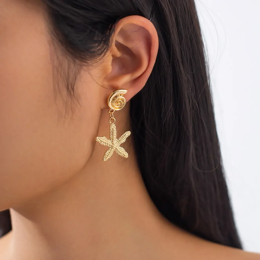 

Charms Scallop Starfish Stud Earrings Conch Exaggerated Shell Drop Earrings Chic Pendant Starfish Pendant Earrings Gift