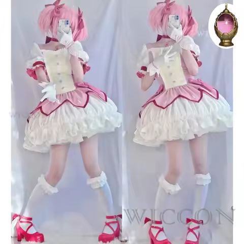 YUNDA Puella Magi Madoka Magica Cosplay Costume Wig Petticoat Shoes Kaname Madoka Pink Short Ball Dress Halloween Party Un YUNDA