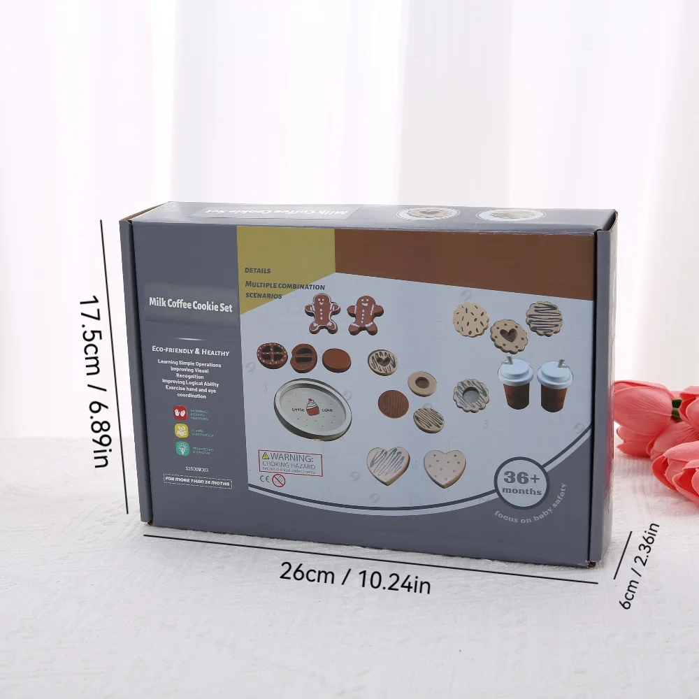 Drewniany zestaw zabawek do gotowania ciasteczek dla dzieci, akcesoria kuchenne, zabawki spożywcze, zabawa w udawanie, krojenie i imprezy, zabawka edukacyjna dla najmłodszych.