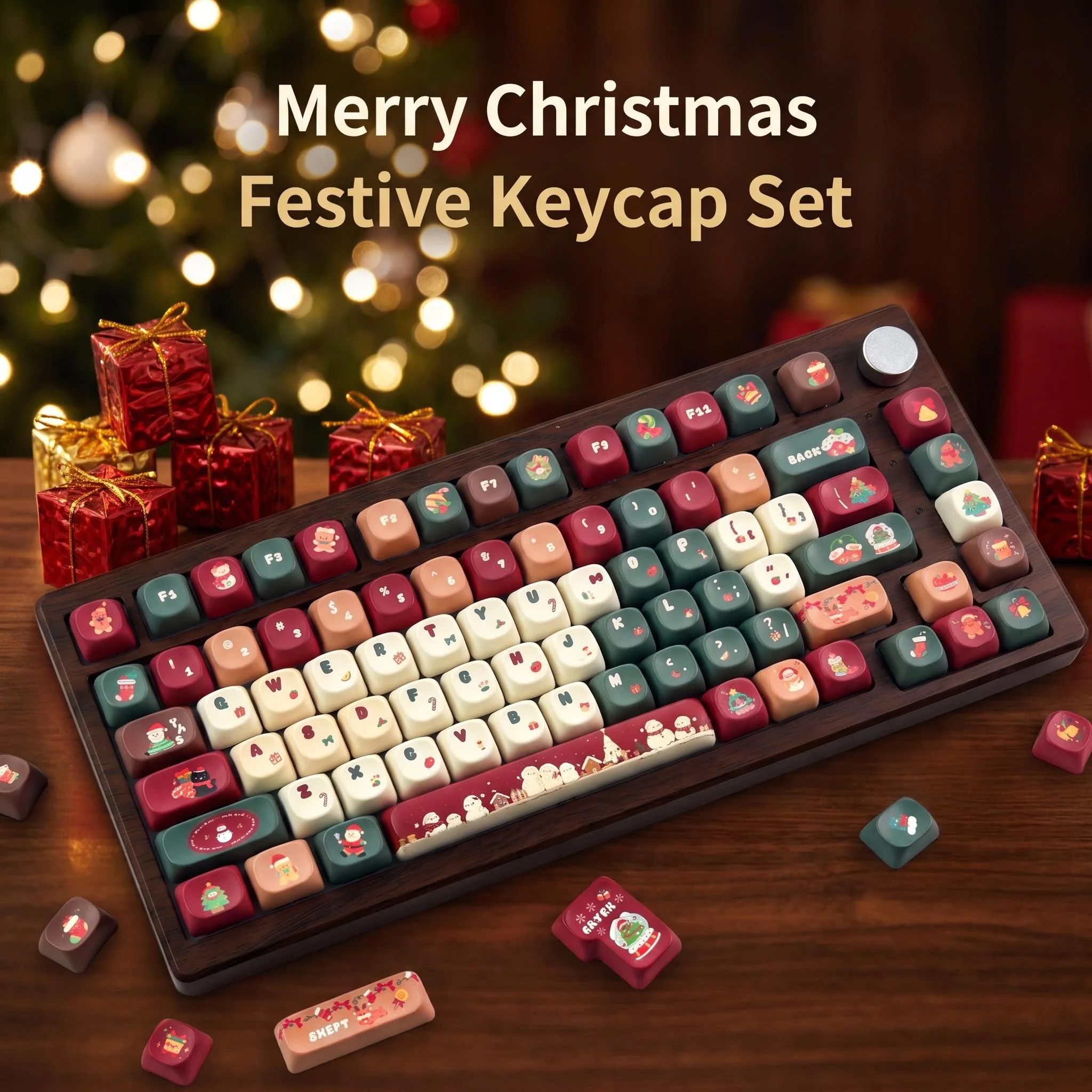 MAIMOOO Christmas Keycaps MOA Cherry Profile PBT Cute Elk Santa Claus Retro Red Green Xmas Keyboard Keycap Russian/Korean/Thai