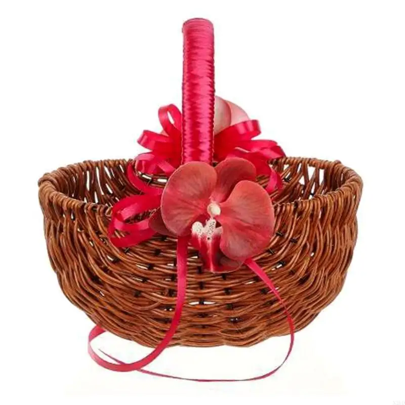 

Handwoven Rattans Flower Girl Baskets Pearls Handle Ribbon Wedding Decoration N2UD