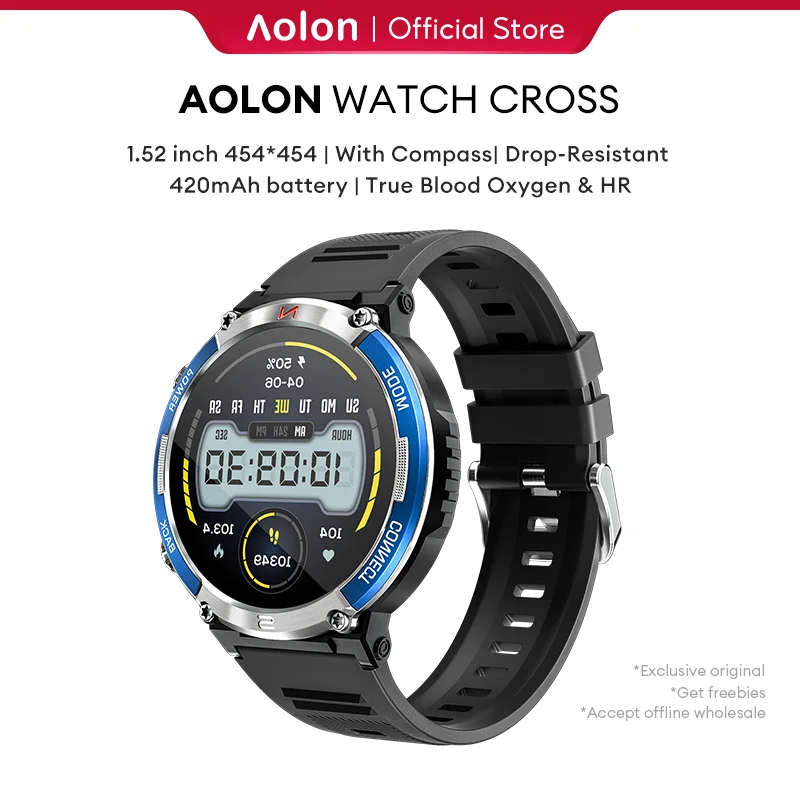 Aolon Cross Smart Watch Comass HD Bluetooth Call Smartwatch 1.5-inch 454*454 Screen 420mAh Battery Dynamic Heart Rate Monitoring