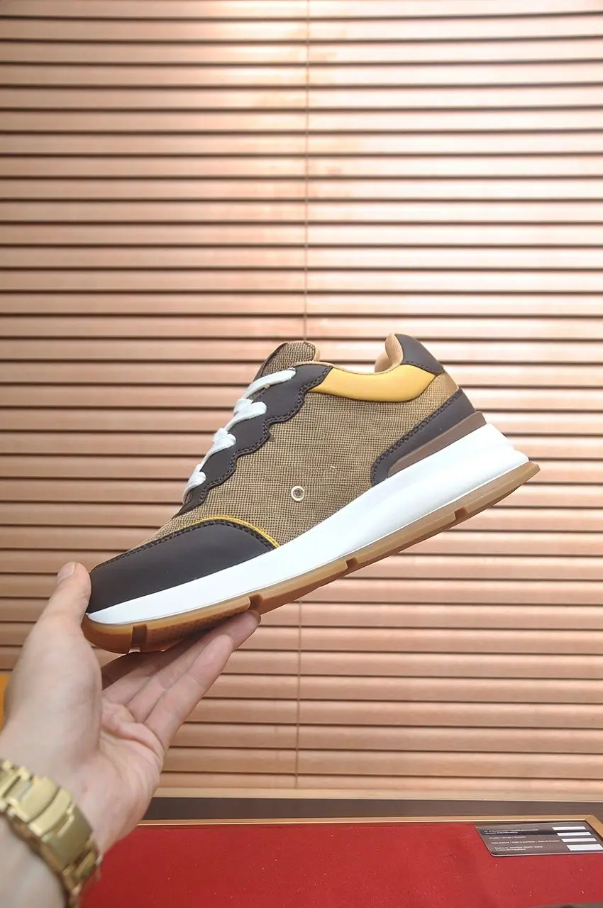 Unisex Brown Yellow Retro Sneakers Canvas Leather Splicing Low Top Thick Platform Sole Lace Up Non Slip Daily Walking Casual Board Shoes